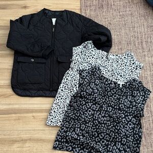 Joie Bundle Black Quilted Jacket and 100% Silk Tops